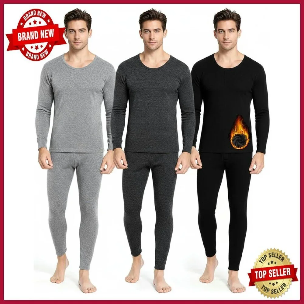 Men's 3-Piece Thermal Underwear Set Fleece Lined Winter Base Layer